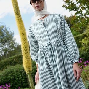 Kamperett Striped Green and White Cassatt Dress - Size Small